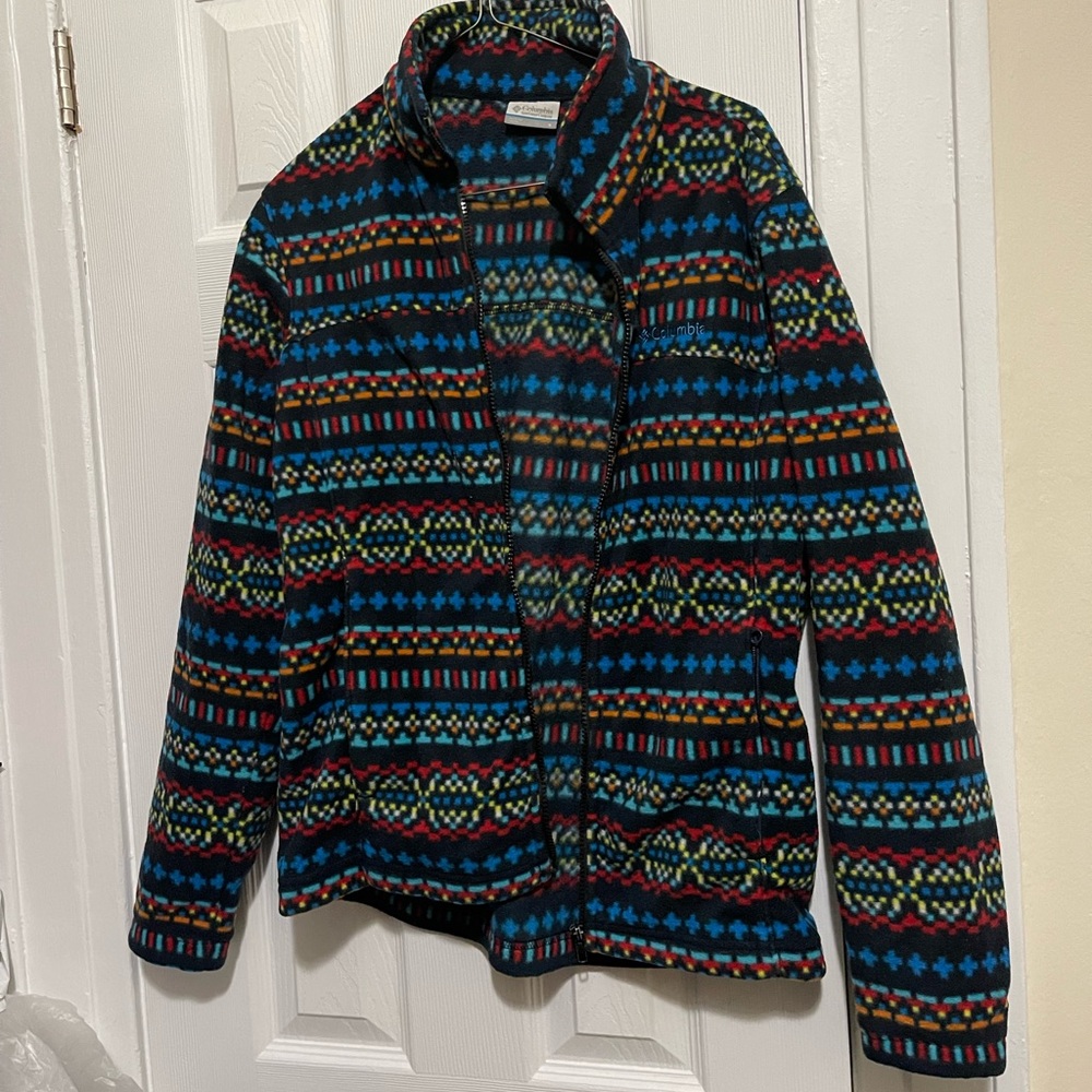 Columbia Womens Full Zip Fleece Jacket Mock Neck Multicolor Small Aztec Vintage